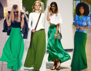 С чем носить длинную зелёную юбку? Все цвета длинных юбок