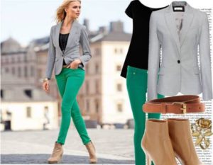 Как правильно сочетать зелёные брюки?