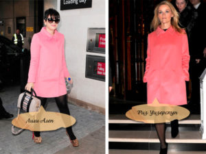 Знаменитости в розовых пальто