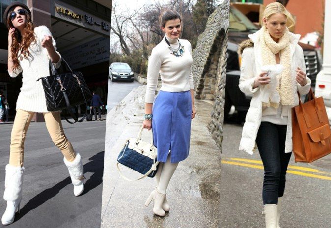 Белые зимние ботинки женские с чем носить